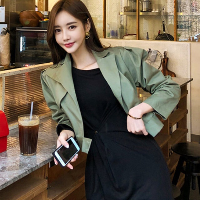 【送料無料】レディース ジャケット ショート丈 カーキ グリーン 大人可愛い ママコーデ