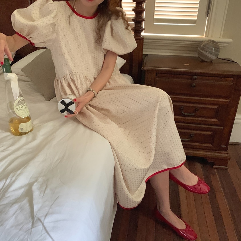 レディース ワンピース Tシャツ ロング ロング丈 半袖 ラウンドネック ガウチョ リボン コットン