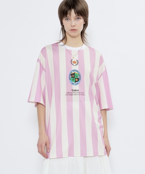 Tシャツ・カットソー Fallett Emblem Stripe Short Sleeve 4FK687 FALLETT】emblem striped short sleeve t-shirt☆送料・関税込