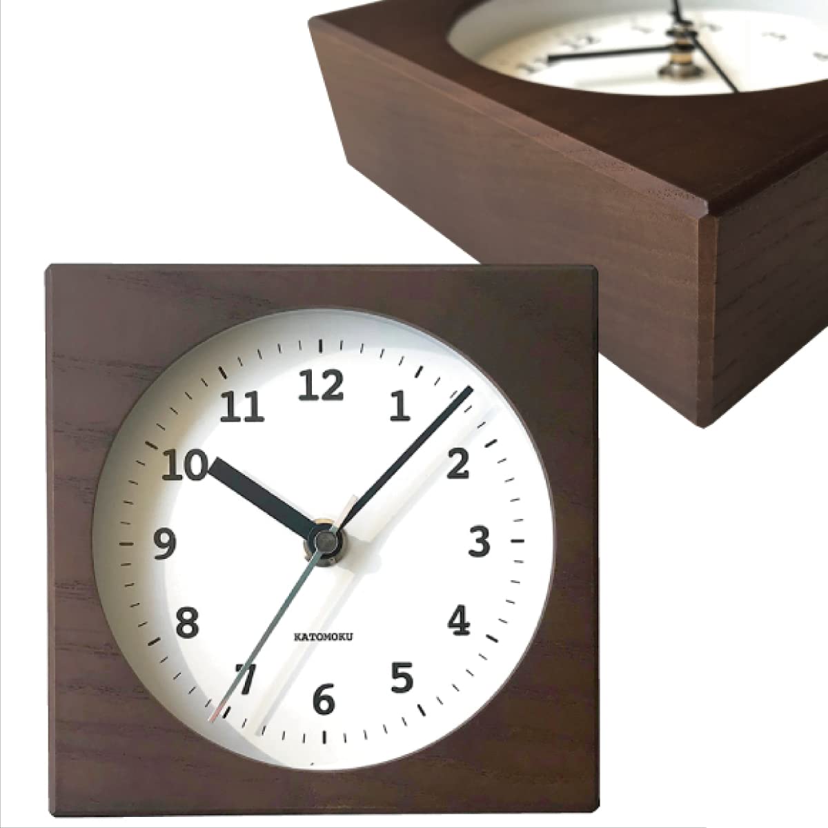 KATOMOKU Dual use clock 4 ブラウン km-95BRRC 電波時計 掛け置き兼用 連続秒針 14cm