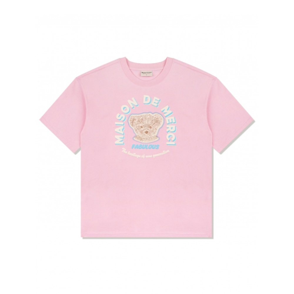 ファビュラスアーカイブユニセックスオーバーフィットベアフレンズエンボスロゴショートスリーブ T シャツピンク (FCE2TS406M)