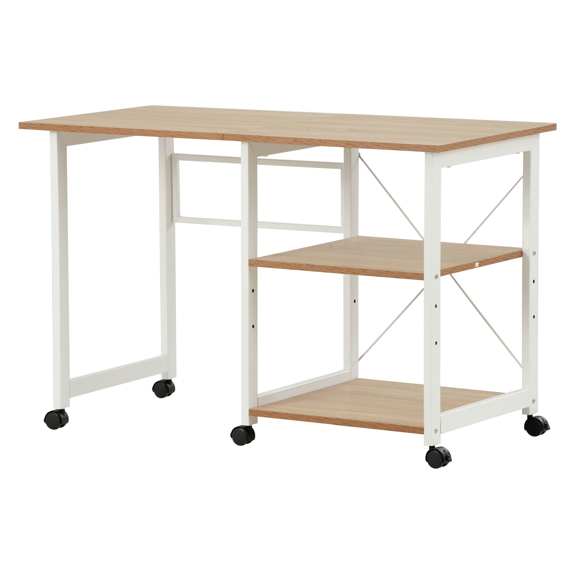 【当日発送&送·料·無·料】【値上げ予定 12月8日～】【新品登場】パソコンデスク 簡易デスク 折りたたみデスク 学習デスク オフィスデスク キャスター付き【ナチュラル】-190 3段収納ラック