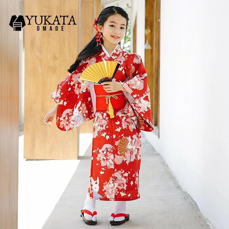 出荷が迅速である 独占販売 浴衣 子供 レッド 桜花 花柄 ウサギ 3点セット 腰ひも 足袋 浴衣 女の子 浴衣 キッズ 子供 子ども 子供服 10代 女児 部屋着 夏祭り 和風 お洒落 夏 花火大会 7,212円