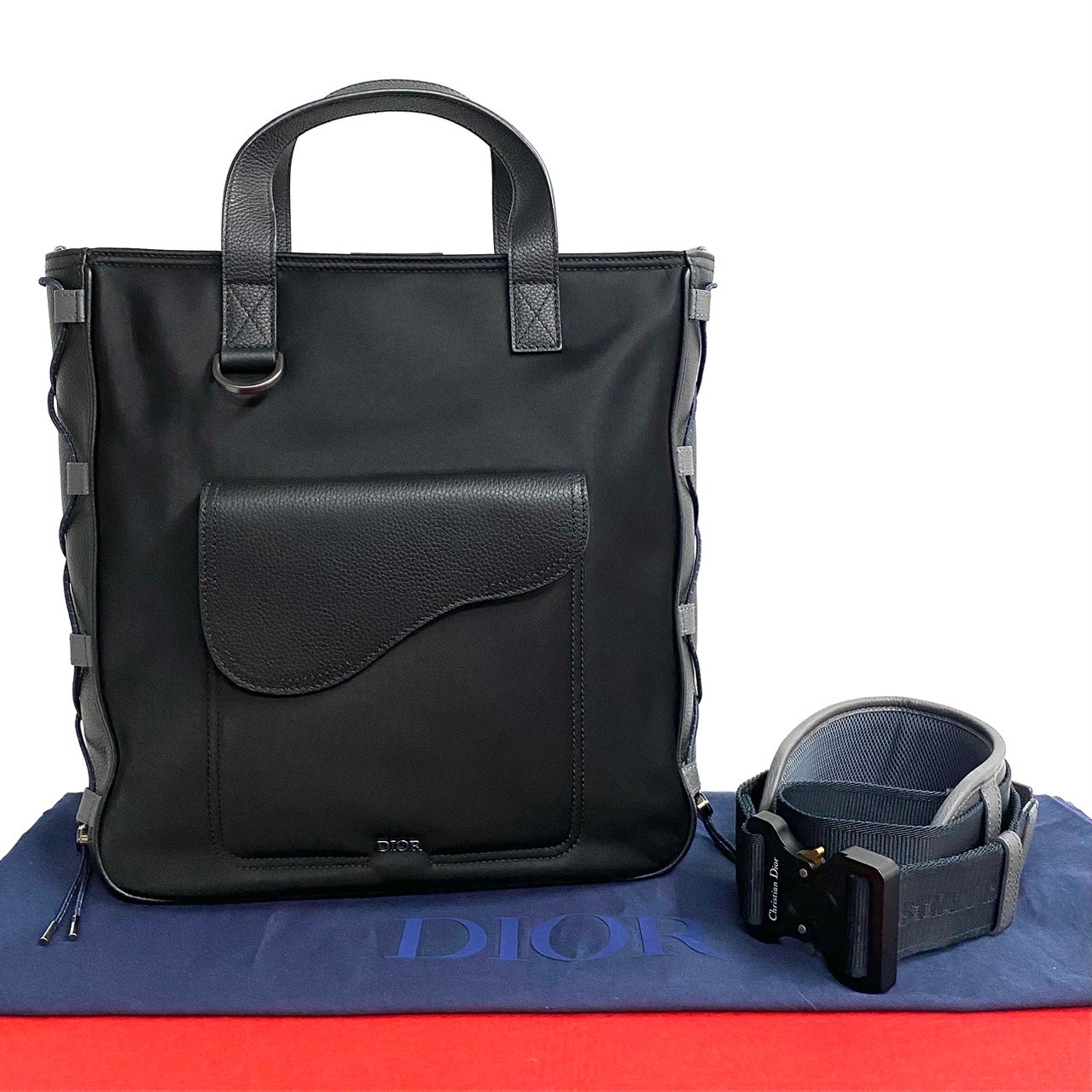 サドルバッグ Dior×Sacaiショルダーバッグ ナイロン レザー ブラック 26123