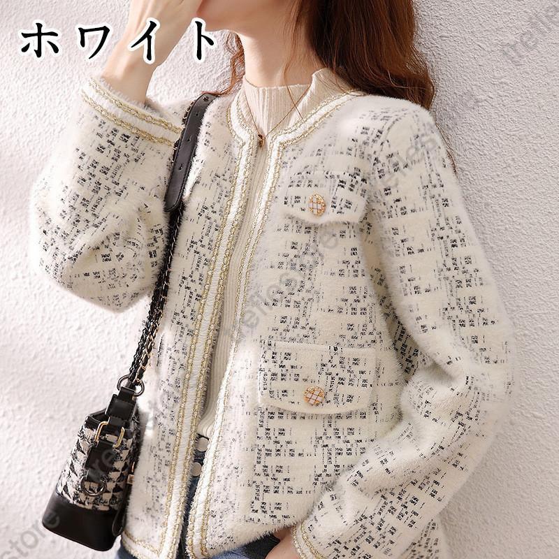 ブレザージャケット レディース ノーカラージャケット フォーマル ツイード 長袖 ニット アウター 韓国風 春 秋 冬 オフィス カジュアル 入学式 卒園式 卒業式