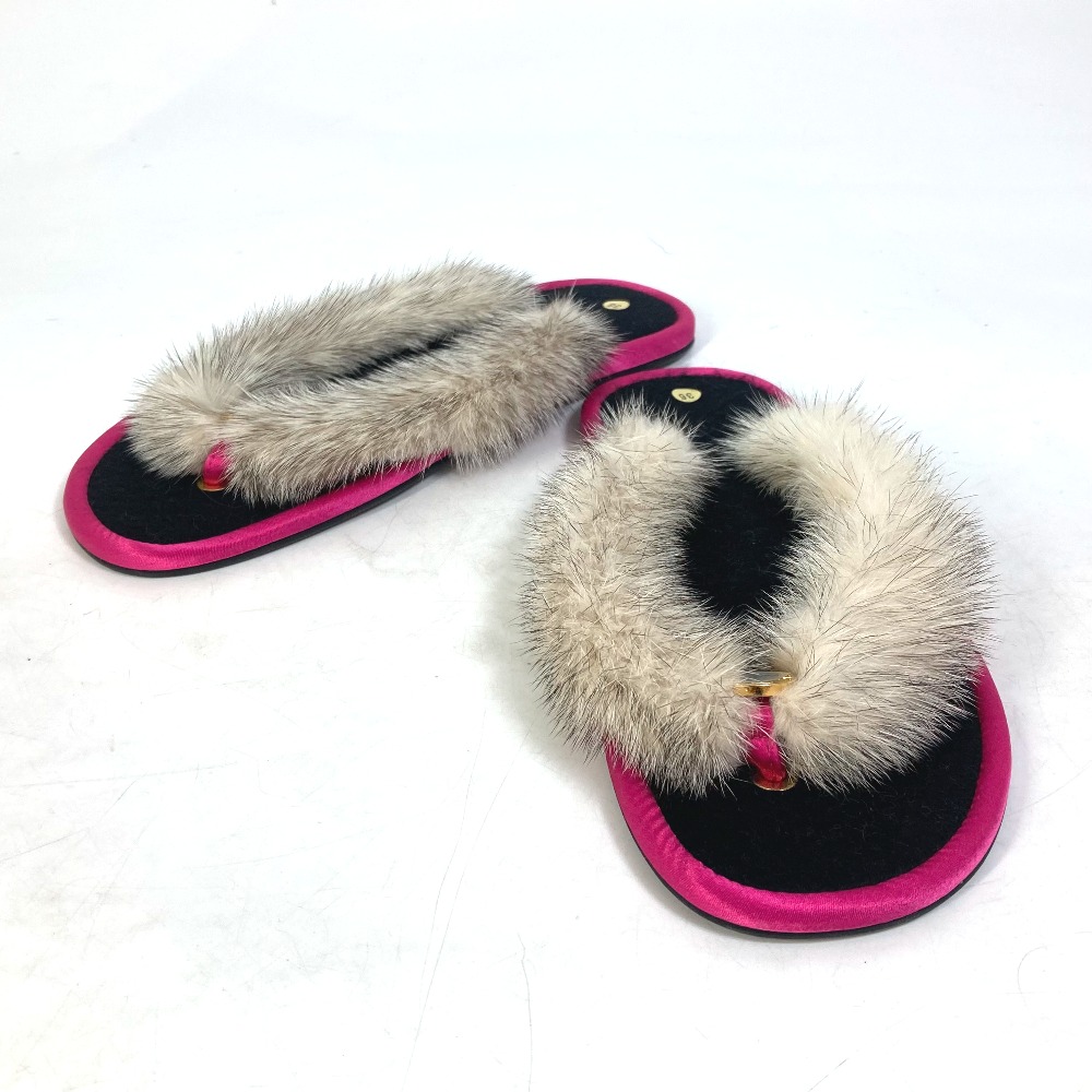 サンダル ブルガリブルガリ 靴 フラット トング ペタンコ ファー ピンク