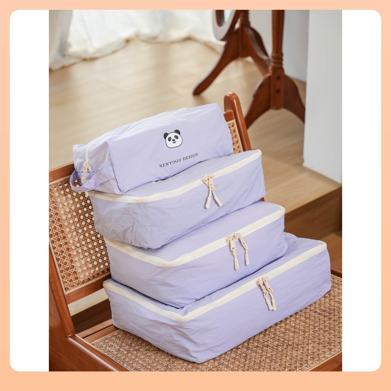 トラベルポーチセット【パンダデザイン2点セット】スーツケース用防水収納バッグ 衣類/小物個別収納 抗菌防臭加工 家族旅行/修学旅行 洗濯可能ポリエステル製