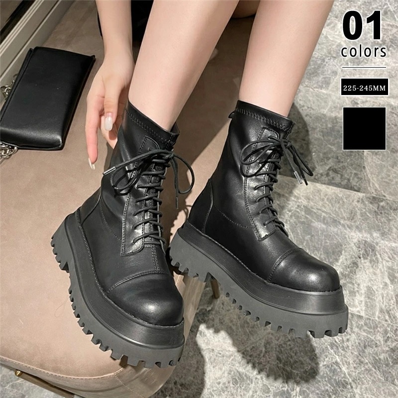 [ 即日発送]ブーツ 厚底 ショートブーツ レディース レースアップ 厚底ブーツ トラックソール 編み上げ タンクソール 靴 ショート 歩きやすい 疲れない ジップ ファスナー 紐 おしゃれ ミドルブ