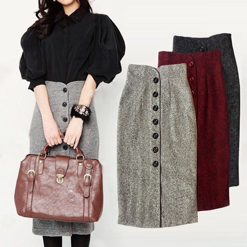 スカート ボトムス ロングスカート ペンシルスカート タイトスカート 膝下 ミモレ ミモレ丈 スリム タイト 細身 ストレート Iライン スマート ハイウエスト 前開き 厚手 かわいい