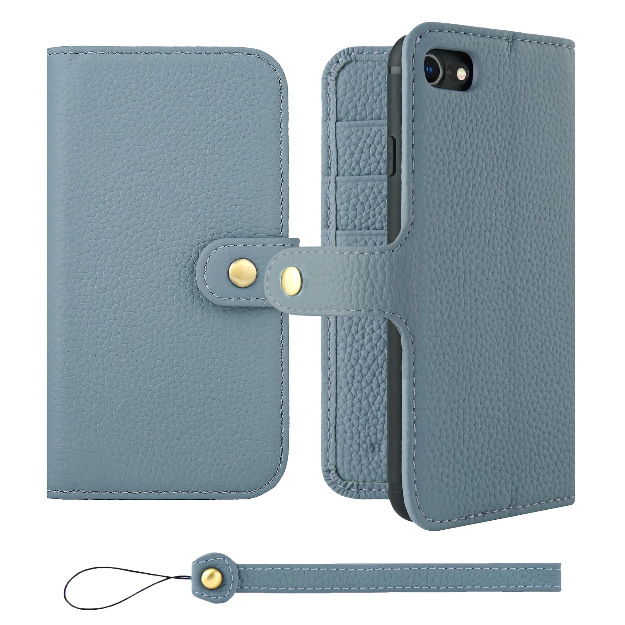 HANATORA iPhone8 7 SE3 SE2 (第3世代 第2世代) ケース 手帳型 本革 スマホケース スマホ スタンド ストラップ 付き シュリンクカーフレザー ギフト ベルトあり マグネ