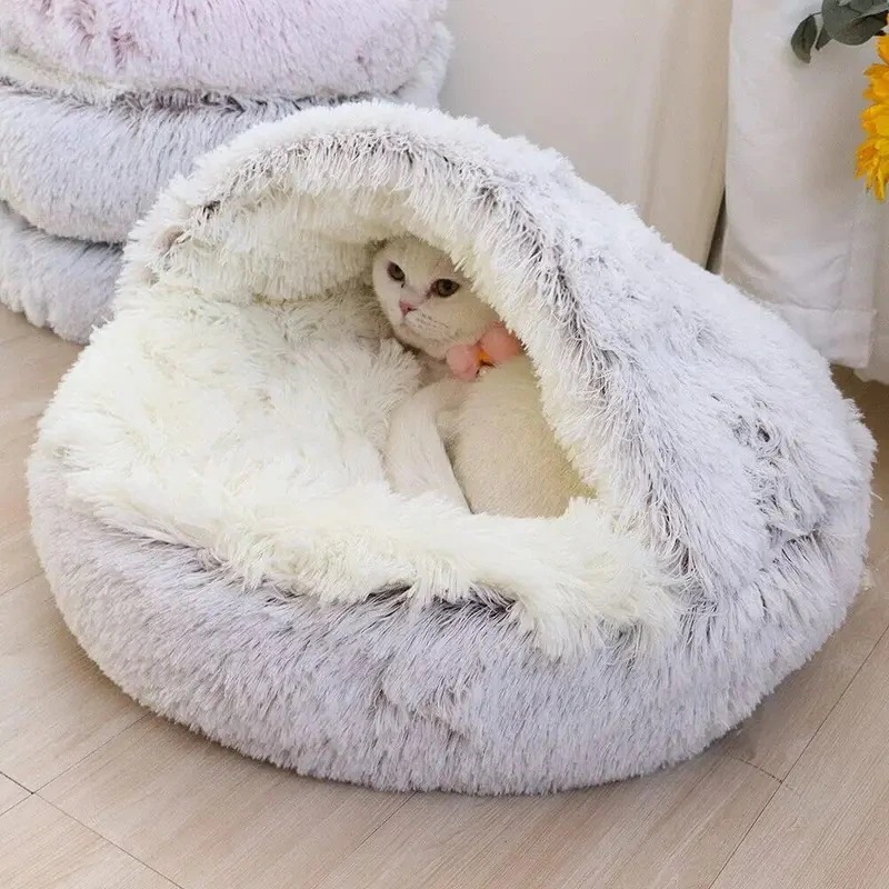 ペットマットレスぬいぐるみラウンド猫ベッド暖かい柔らかい快適なバスケット猫犬2に1寝袋の巣小さな猫の子犬のために