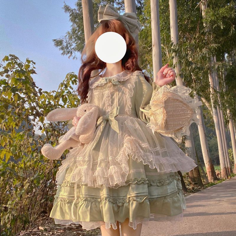 オリジナルデザインロリータ洋装かわいい長袖opワンピース女 花火大会 二次元