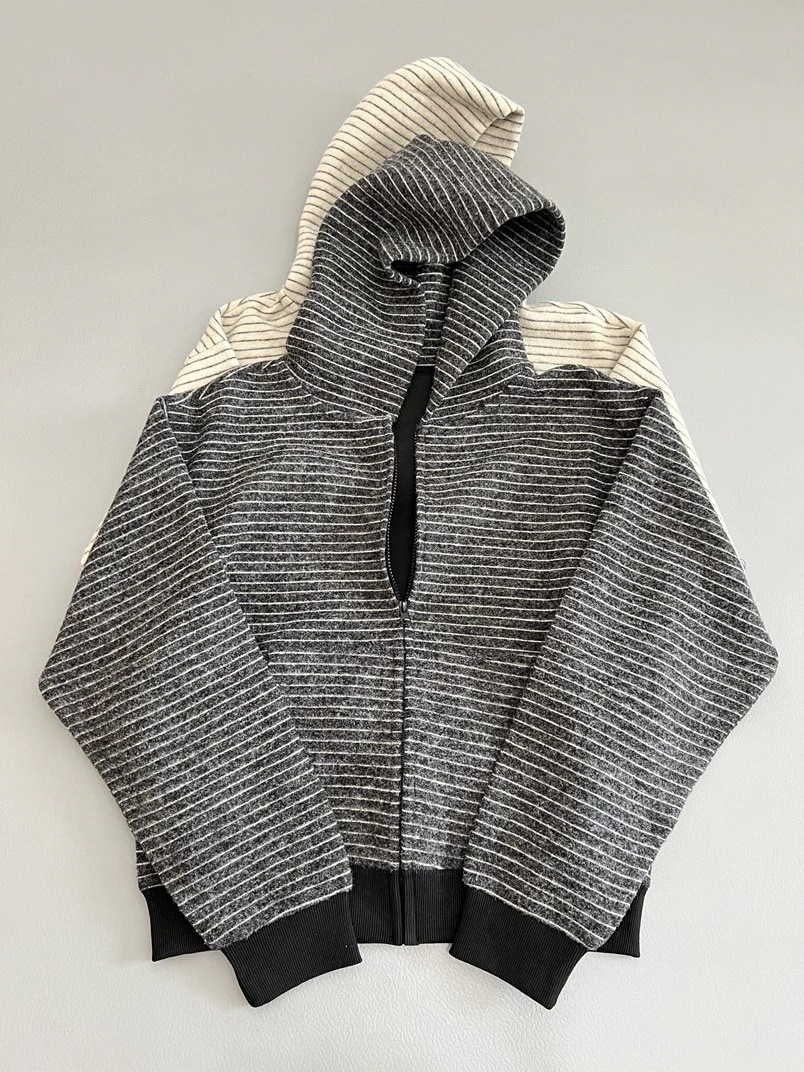 高グラム数 厚手 アメリカン レトロ ストライプ フーディー レディース 秋冬 ルーズ カジュアル 万能搭配 フード付き ジッパーカーディガン アウター