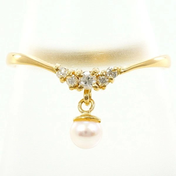 K18 18金 YG リング 指輪 12号 パール(真珠) 約3.5mm ダイヤ ジュエリー 中古 20,115円