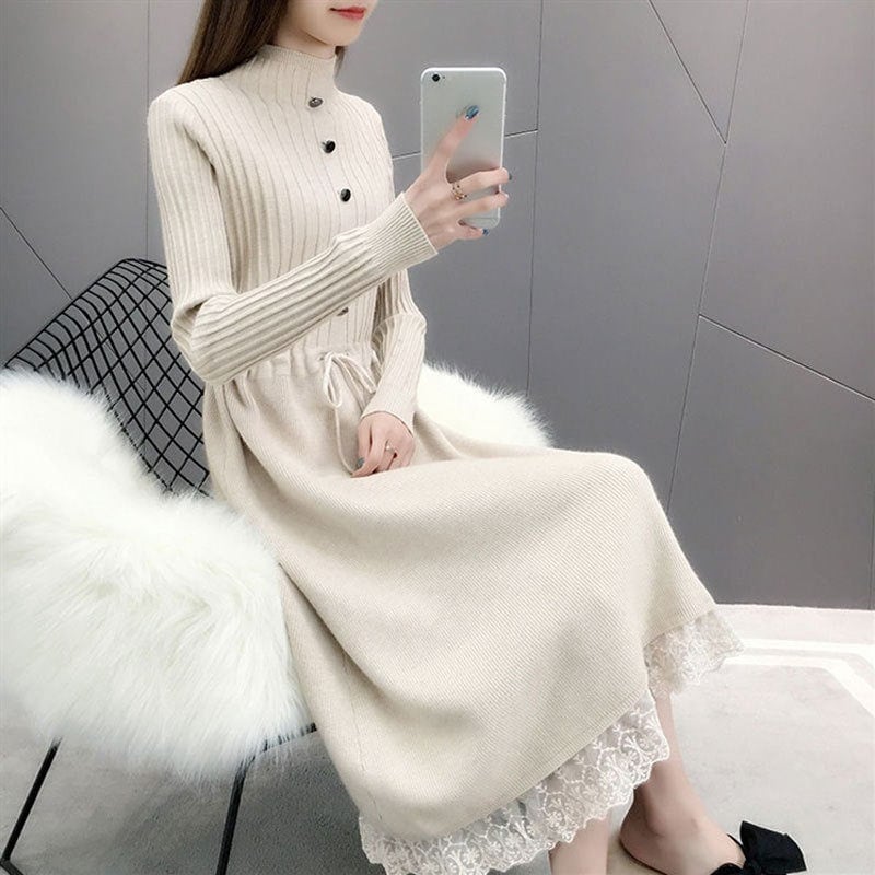 【1つ買うと10つ無料】ニットドレス女性2025秋と冬のスリミングレディーセーター長袖ボトムスカート 56,206円