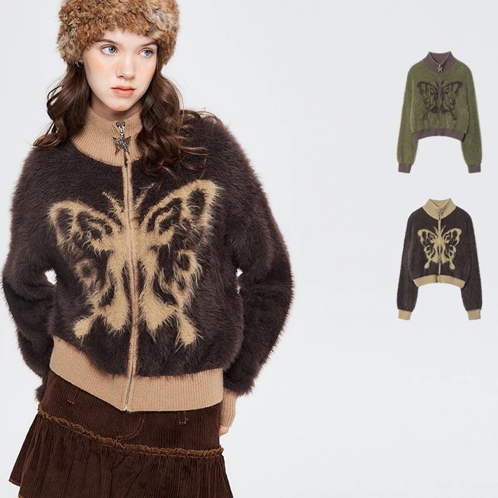 カーディガン 人気なリブニットスタンドアップセーター レディース秋冬セーター