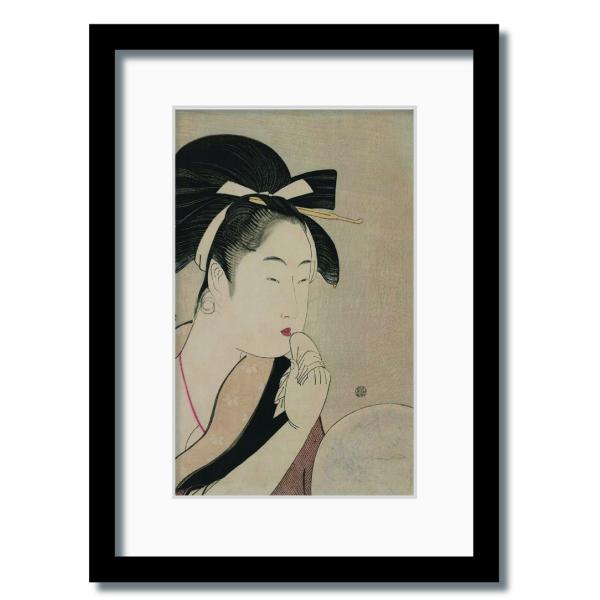 ファブリックパネル アートフレーム 日本風 和 江戸 壁掛け ウォールデコレーション 浮世絵 喜多川歌麿 美人画 口紅 317x440mm