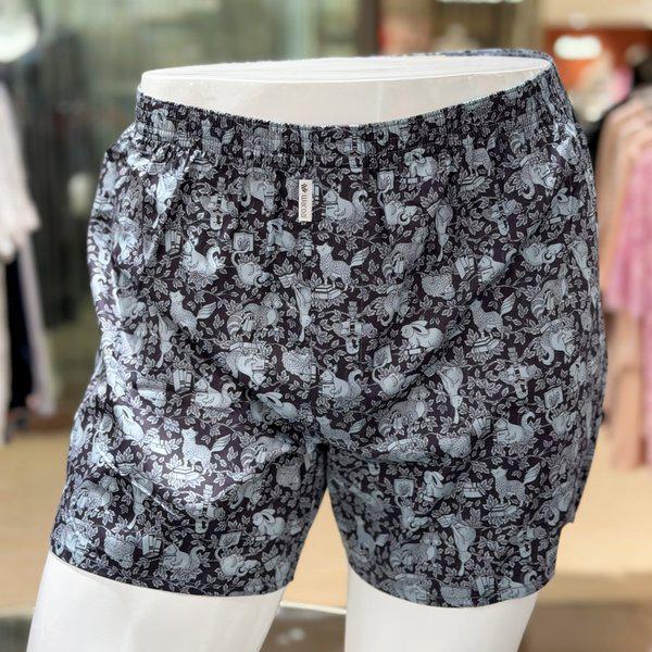 男性綿100水動物プリントトランクス（WMP5420 BU）