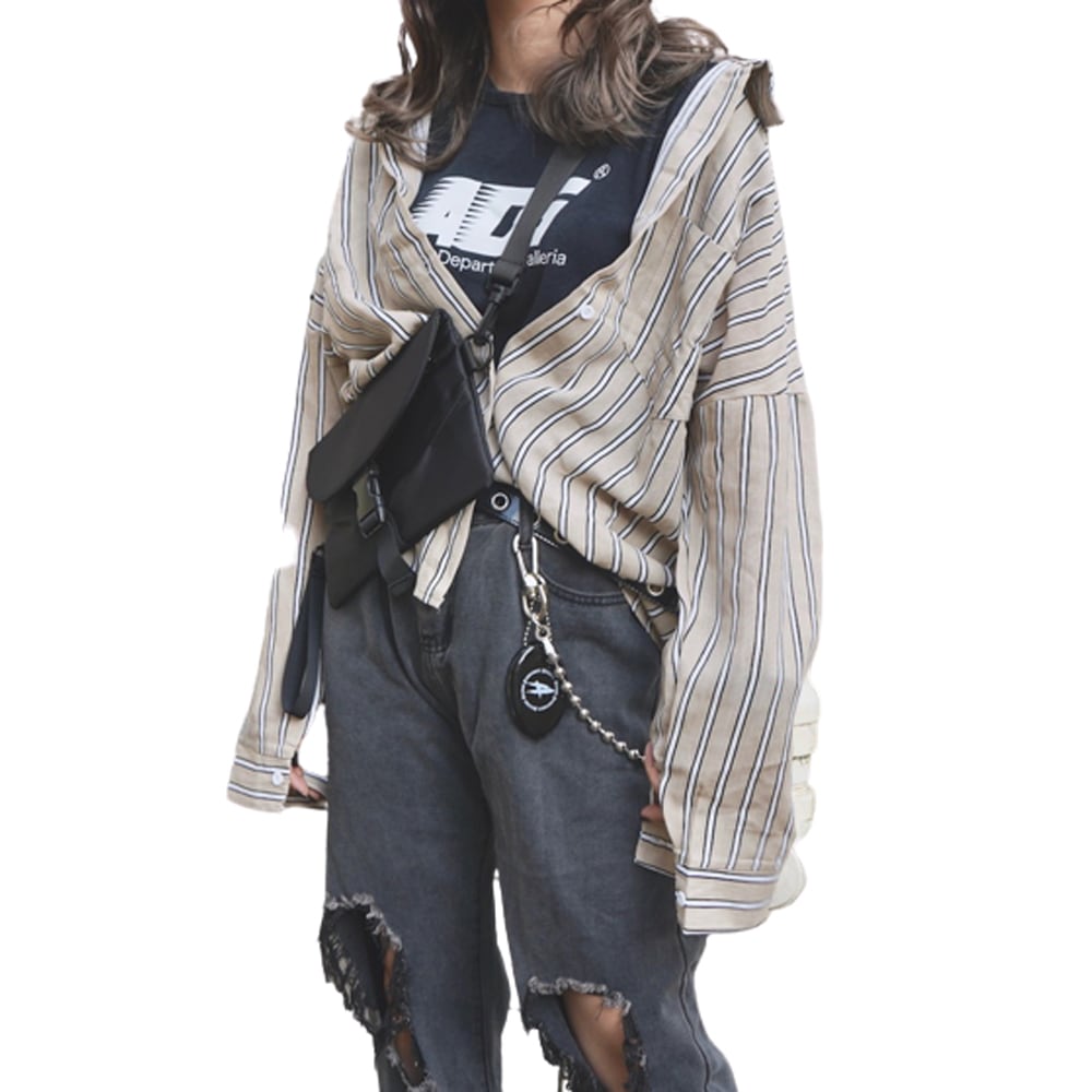 Beige Color Stripes Shirts A,D,G レディース