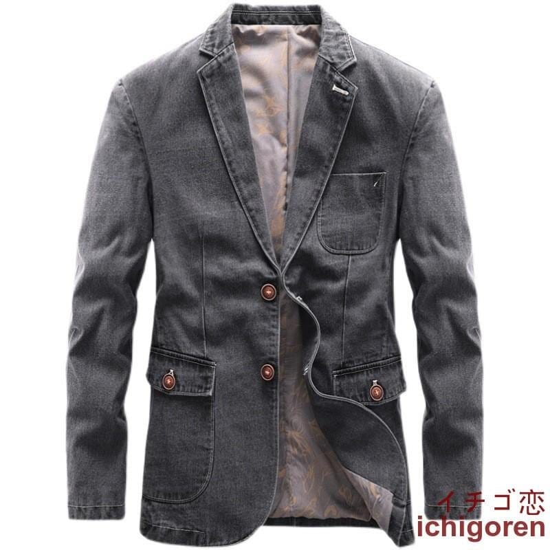メンズデニムテーラードジャケット 2 ボタン カジュアル アウター スタイリッシュ