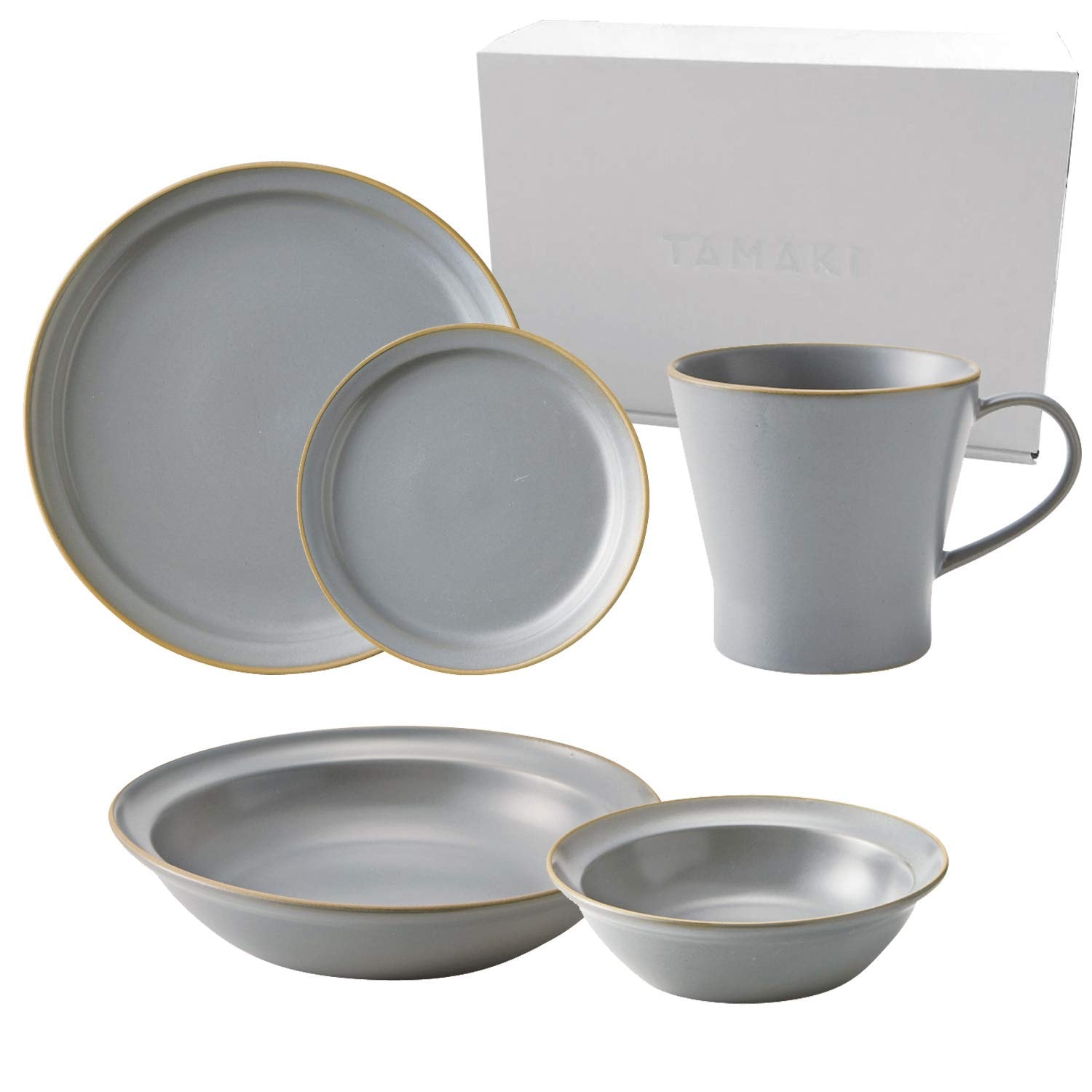 TAMAKI エッジライン 1人暮らし 食器セット グレー マグカップ350ml ボウルS 300ml カレー&パスタ皿700ml T-930205