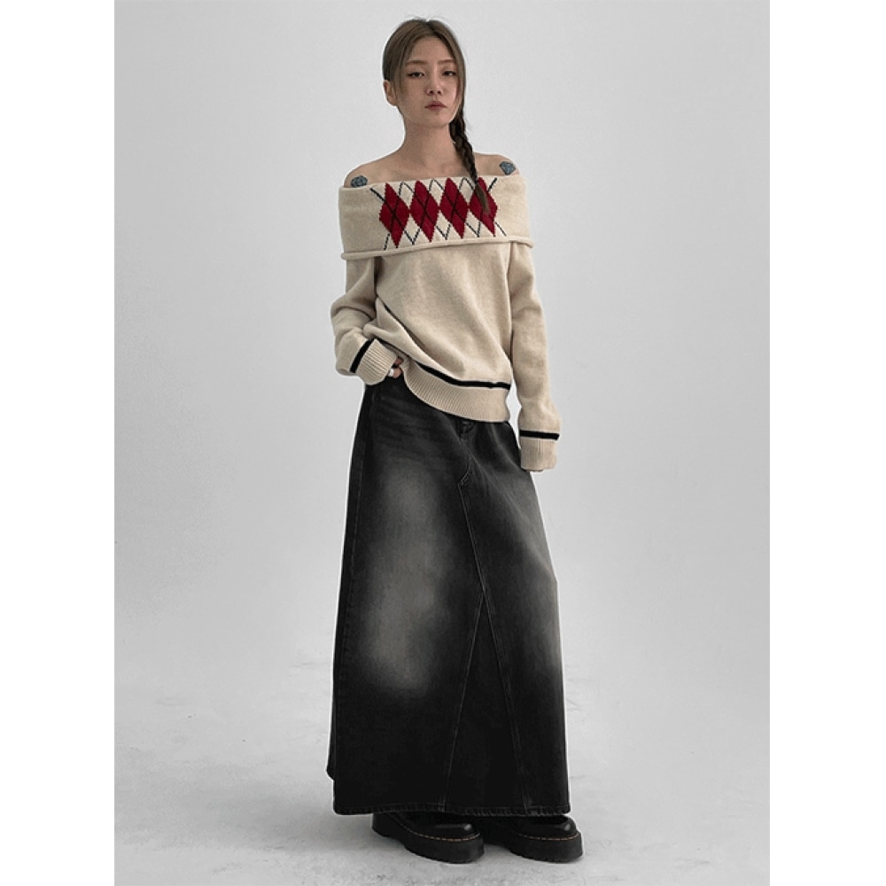 ブラックアップ ベニア 切り替え デニム ロングスカート