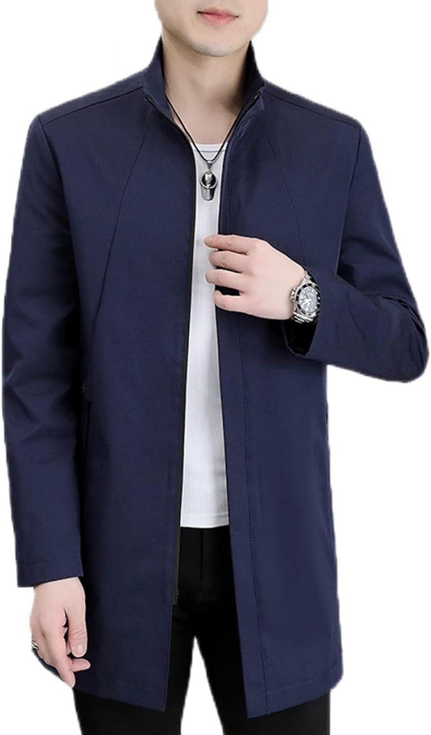 ロングコート メンズ 春 秋 スプリングコート 大きいサイズ 立ち襟 トレンチコート ファスナー仕樣 薄手 防寒 防風 カジュアル 修身 ファッション 通学 オフィス お出かけ 紳士服