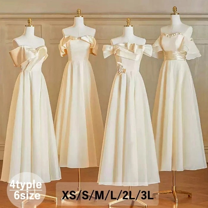 「赤字覚悟セ ール品」ブライズメイドドレス 大人 袖付き ワンピース シャンパン色 ドレス ピアノ 発表会 ロングドレス ミモレ丈 演奏会 結婚式 演奏会ドレス 大人 レディース ロング丈 披露宴 ピ