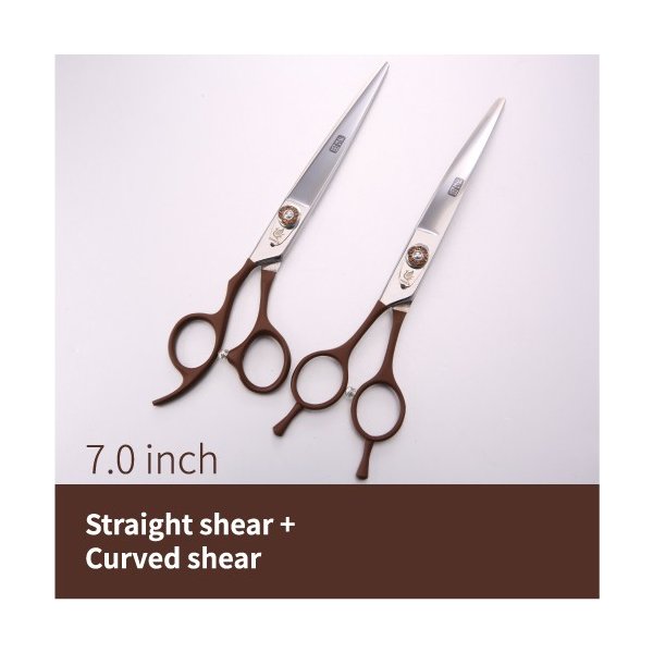 新しいデザイン左利き7.0インチペットグルーミングはさみセットストレート細く湾曲したはさみ 2pcs set 5