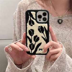 iphone14promax iphone 13 携帯電話ケース/12 女性 Xr/xs に適したブラックチューリップのぬいぐるみ刺繍
