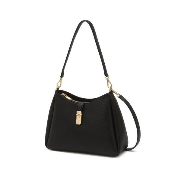 AK水原店 ハンドバッグ ブラック 牛革 チェック柄 ポイント ショルダーバッグ M DCBA5F163