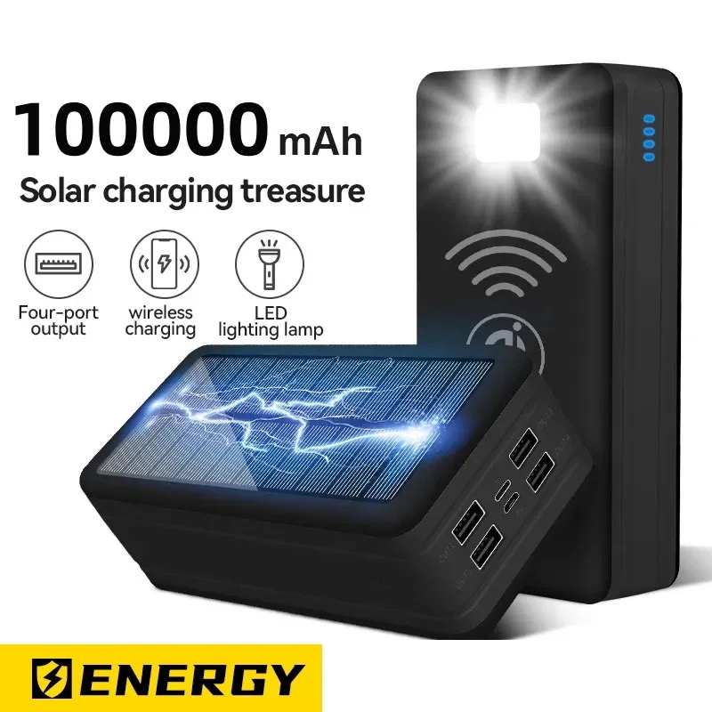 ワイヤレスソーラー充電器,100000mAh,携帯電話の充電,大容量バッテリー,急速充電 - 509