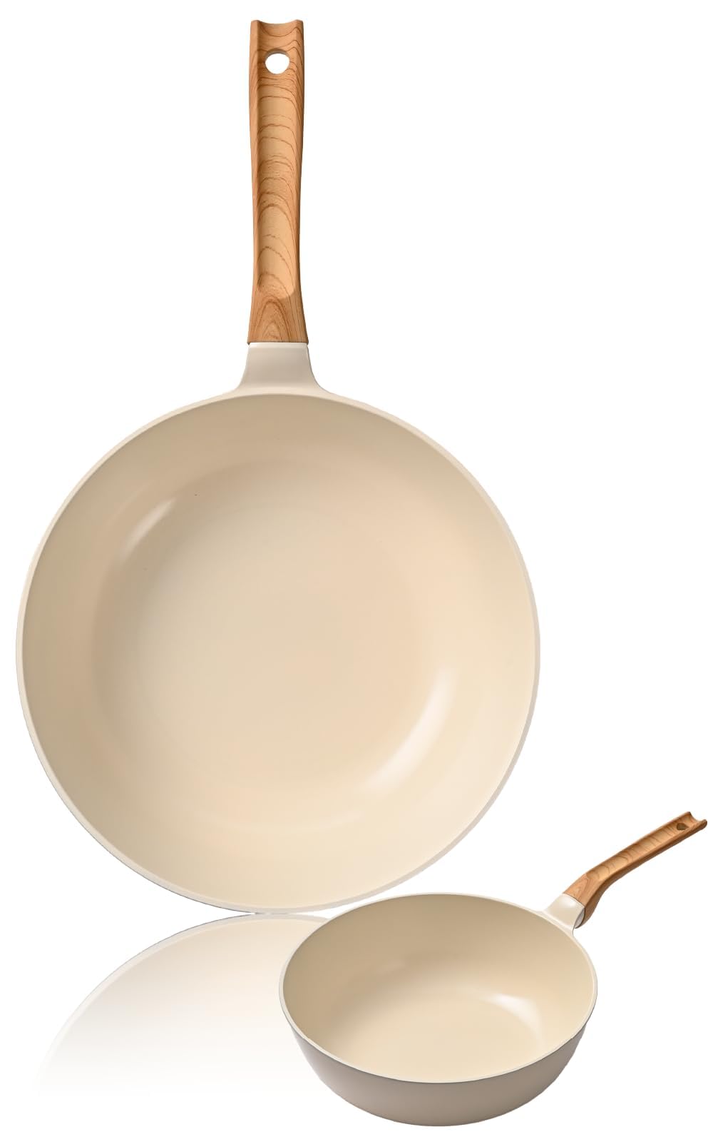 【フッ素 不使用 】 軽セラ フライパン 28cm 深型 IH ガス対応 超軽量セラミックコーティングフライパン PFAS PFOA ふっ素不使用 軽い 白い ホワイト ウッド 取っ手つき カルセラ