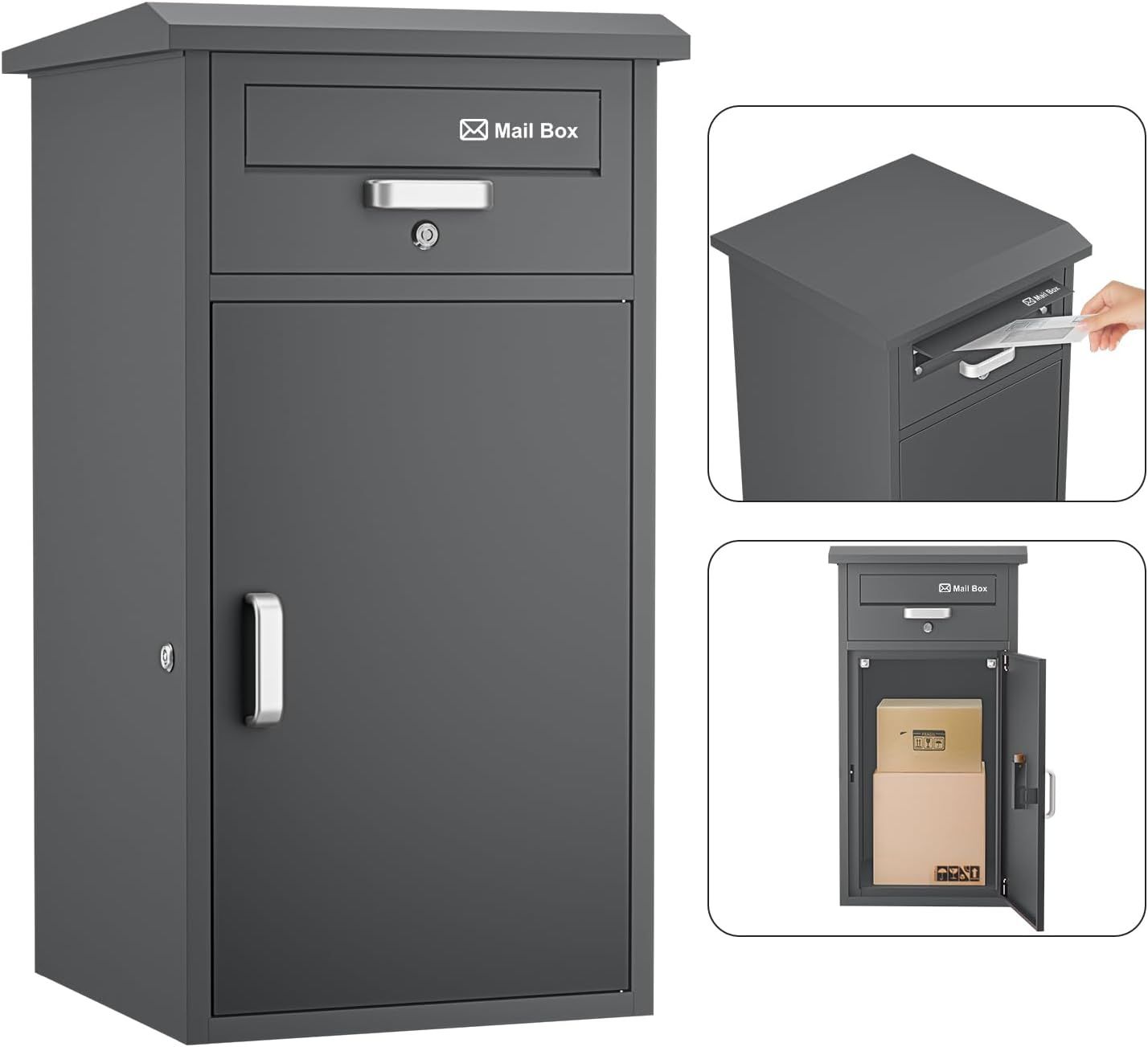 宅配ボックス DIY ポスト一体型 複数回投函 大容量 宅配BOX 戸外 防水 水が溜まらない 防塵 防錆 防犯 郵便受け 両開き扉 取り付け簡単 マグネットシート付き 郵便ポスト 要組立品 戸建て用