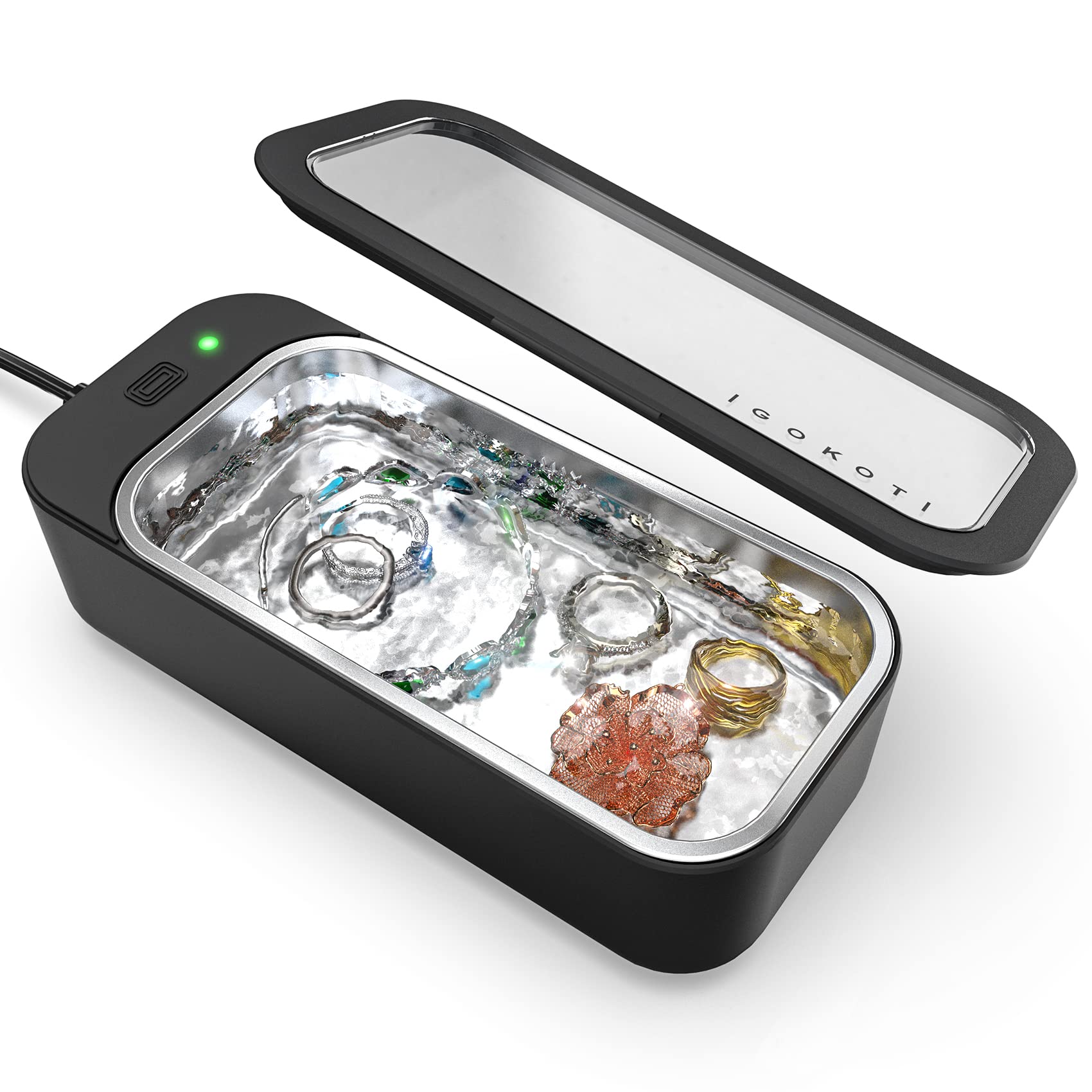 IGOKOTI 超音波洗浄機 眼鏡洗浄機 小型超音波洗浄器 超音波メガネクリーナー 450ml容量 42,000Hz 強力振動 メガネ洗浄 腕時計バンド 貴金属 アクセサリー ジュエリー洗い用 Bla