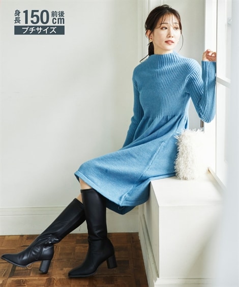 ミニ・ひざ丈/半袖 小さいサイズ　ミニ丈ニットワンピース　低身長さん・小柄女性