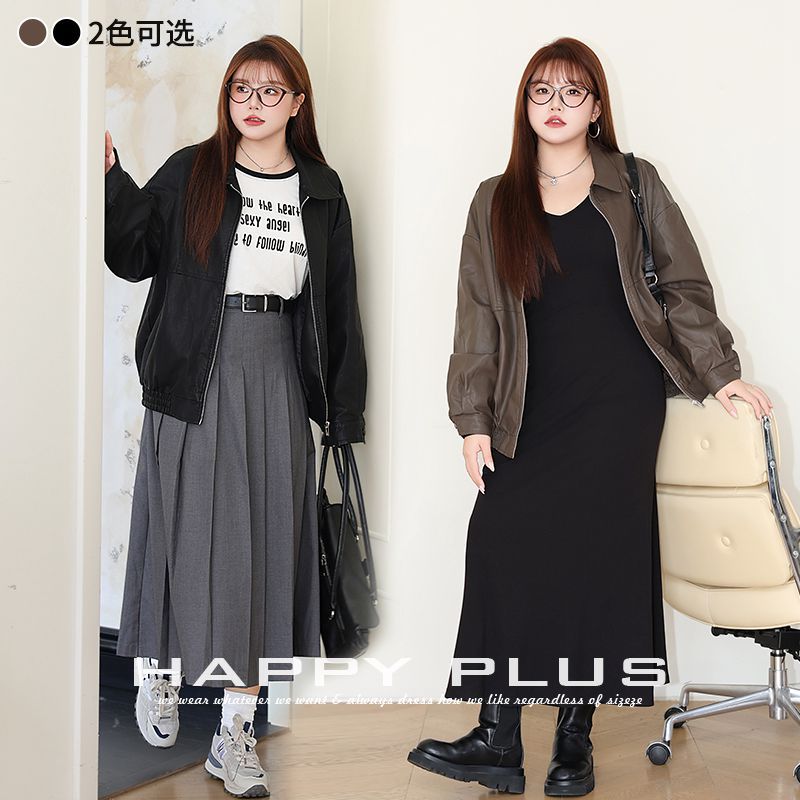 レトロなルーズでハンサムなオートバイ PU レザージャケット Runqi N8805 大きいサイズカジュアルルーズ PU レザージャケットトップ