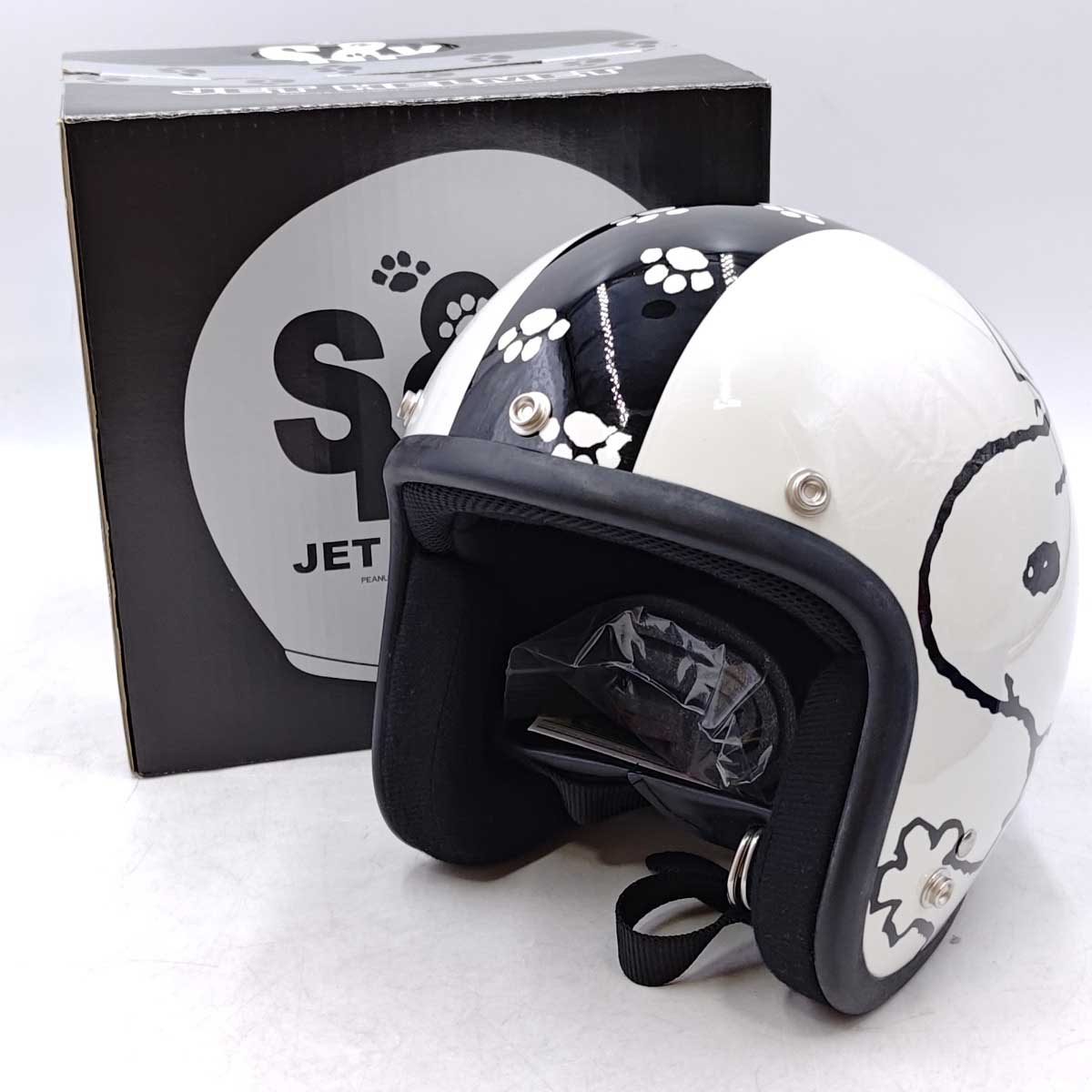 【中古・未使用品】セントラル 中央自動車工業 スヌーピー ジェットヘルメット 57～60cm ホワイト SMT-3 PEANUTS ピーナッツ