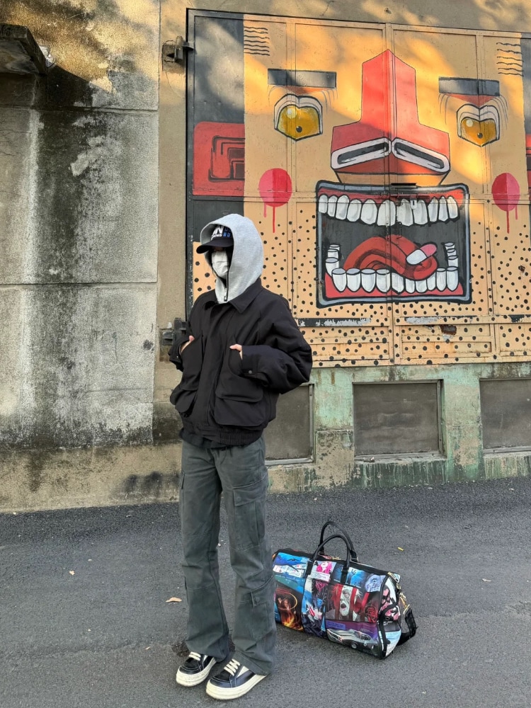 韓国ファッション シンプルデザイン 多機能ポケット 男女共穿きワークスタイルパンツ