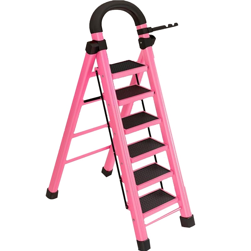 折りたたみ 脚立 はしご6段 踏み台 フォールディング ステップ 軽量 伸縮 滑り止め 折りたたみ脚立 ステップ台 持ち運び便利　ピンク