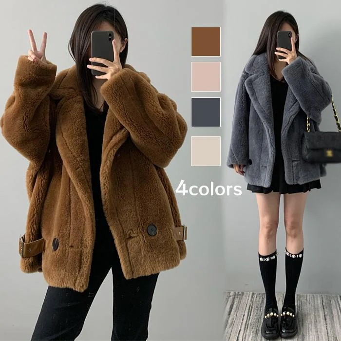 テディベアショートコート コート レディース アウター ウール テディベア ショート丈 テディコートボアコート ボア ショートコート 長袖 ポケット付 もこもこボアビッグ ファーコート きれいめ 秋服