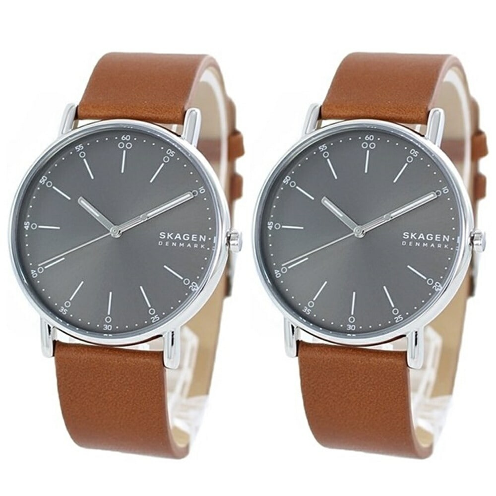 誕生日 記念日 スカーゲン ペアウォッチ 腕時計 手表 お揃い 同じ時計 オシャレ ペアギフト 妻 夫 母親 父親 友達 カップル メンズ レディース グレー ブラウンレザー ポイント消化
