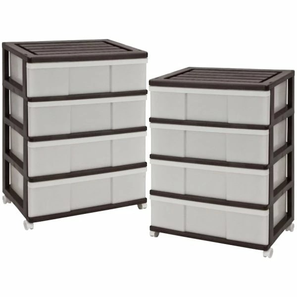 収納ケース プラスチック 引き出し ワイド 4段 2個組 幅60 おしゃれ ブラウン キャスター付き 8,717円
