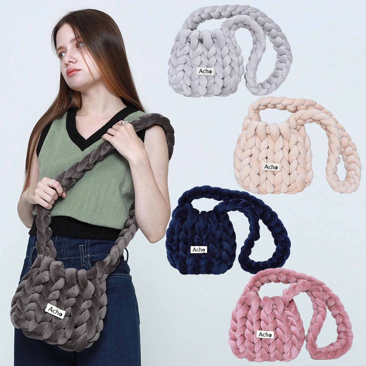 ベルベットニットクロスボディバッグ(5 colors) / Velvet Knitted Cross Body Bag