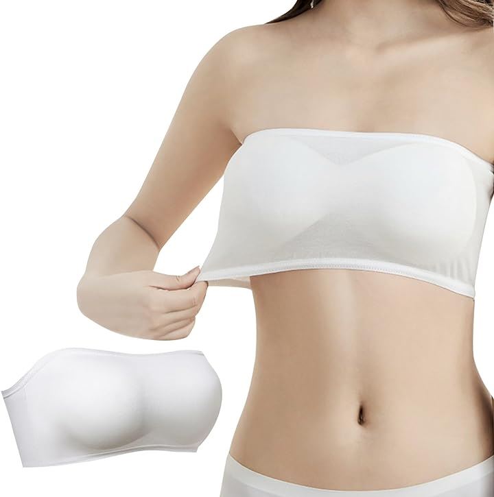 チューブトップ 使い捨てブラ 綿 旅行用 使い捨てブラジャー 下着 カップ付き 白 10枚セット(白　10枚セット, Free Size)