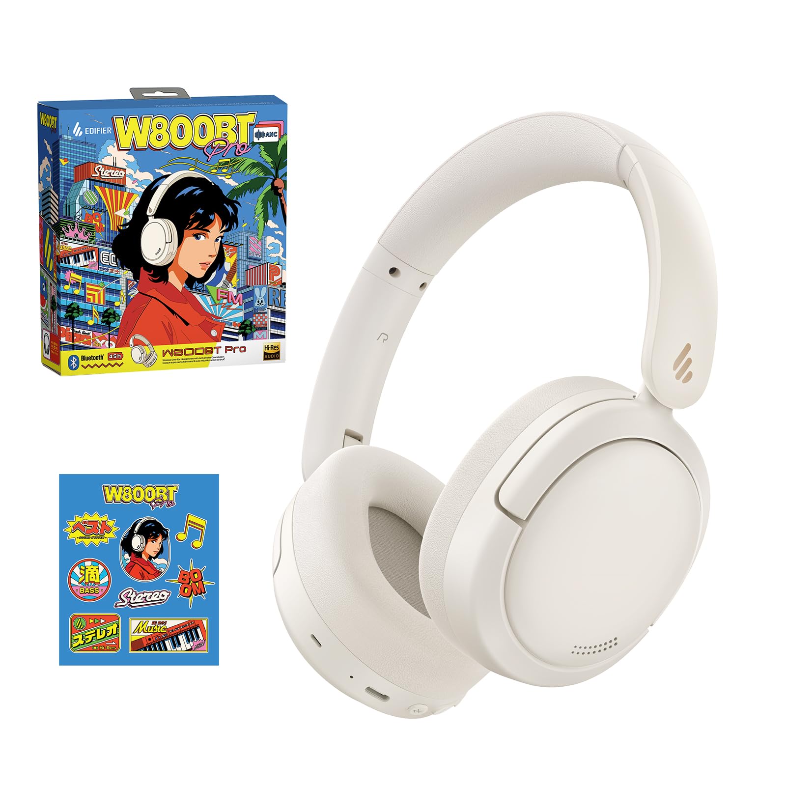 Edifier W800BT Proギフトバージョン ワイヤレス ヘッドホン アクティブノイズキャンセリング【Bluetooth 5.4/-44dBまでノイズ低減/有線ハイレゾ】マルチポイント対応 有