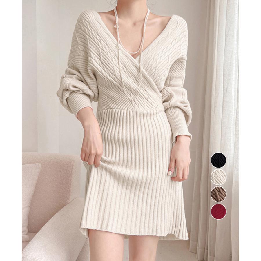 ニットミニワンピース 韓国ワンピース秋冬【在庫限り】売り尽くしセール