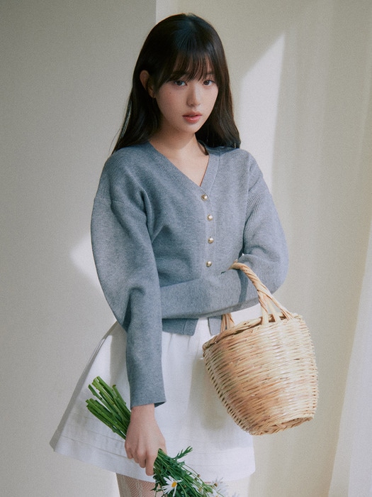 [IVE チャン·ウォニョン モデル着用] VOLUME SLEEVE CARDIGAN GRAY 限定版 韓国の人気ファッションブランド