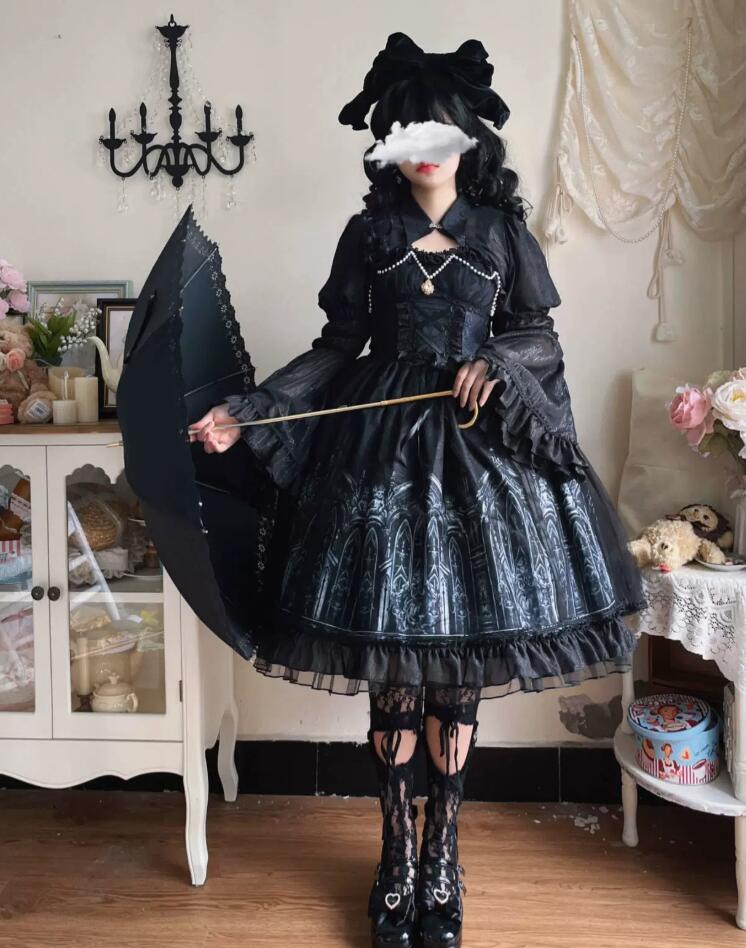 人気急上昇闇の姫/Lolita系/opワンピース　jsk　日常　写真　舞台　変装/ロリータ トップス 萌え レディース ゴスロリ ロリータファッション　変装　トップス 吊りスカート花嫁洋服　ティアード