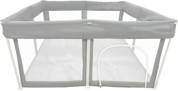 ベビーサークル 折りたたみ式 マット付き 扉付き メッシュ Hugmuu ハグムー 簡単 洗える 洗えてたためる 省スペース 持ち運び ファスナー 屋内 屋外 (Gray, 四角形)